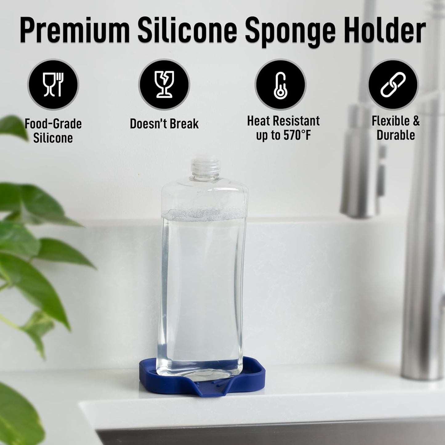 Zulay Kitchen (9x3.5in) Sponge Holder for Kitchen Sink - Flexible Heavy-Duty Multipurpose Sink Caddy - Counter Organizer for Kitchen, Bathroom, Makeup, Trinkets & More! (Grey)