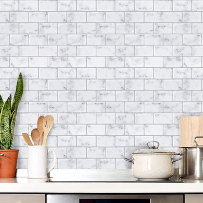 White Peel and Stick Backsplash Tiles for Kitchen, 10-Pack Self-Adhesive Waterproof Vinyl Bathroom Wall Tile(12 * 12 inches)