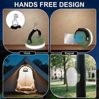 Camping Light Rechargeable, LED Camping Lantern for Power Outages, Waterproof Emergency Tent Light for Camping with Magnet Hook, Power Bank & Flashlight, 100W 6000mAh, Army Green