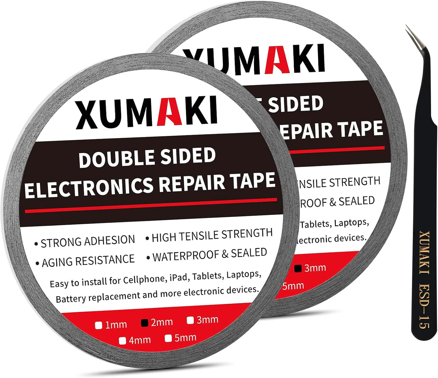 2mm / 3mm x 50M LCD Repair Tape Phone Screen Adhesive Tape LCD Touch Screen Repair Tape with 1 Tweezers for Cell Phone, iPad, Tablets, Laptops, LCD Screen