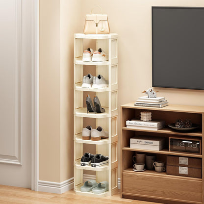 Kitstorack 8-Tier Vertical Plastic Shoe Rack, Freestanding Stackable Storage Organizer for Small Closets and Tight Spaces