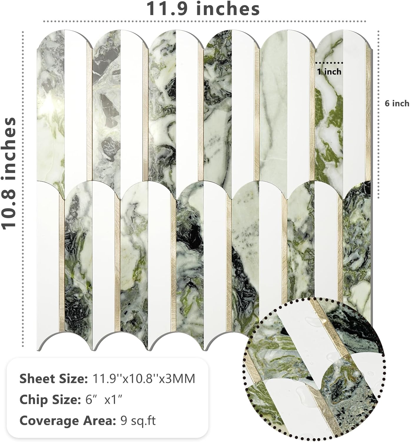 Vamos Peel and Stick Backsplash Seamless Tile for Kitchen and Bathroom,White and Beige Slate PVC Mixed Light Gold Self Adhesive Fish Scale Metal Mosaic Tiles (10 Sheets)