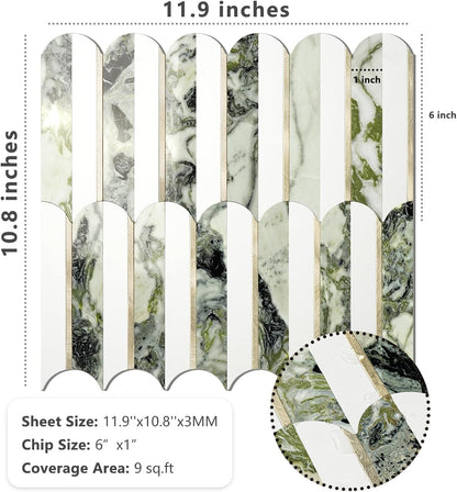 Vamos Peel and Stick Backsplash Seamless Tile for Kitchen and Bathroom,White and Beige Slate PVC Mixed Light Gold Self Adhesive Fish Scale Metal Mosaic Tiles (10 Sheets)