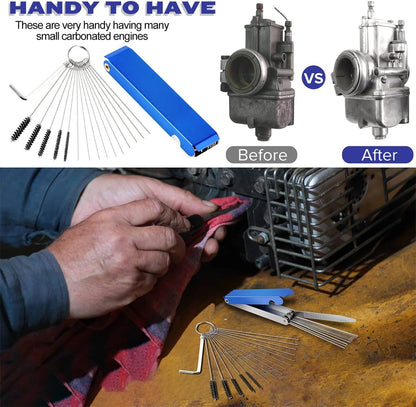 Valchoose Premium Jet Cleaning Brushes, Carb Carburetor Cleaners Made of Heavy Duty Density Nylon and Stainless Steel 13 Cleaning Wires Set + 5 Nylon Brushes + 10 Needles