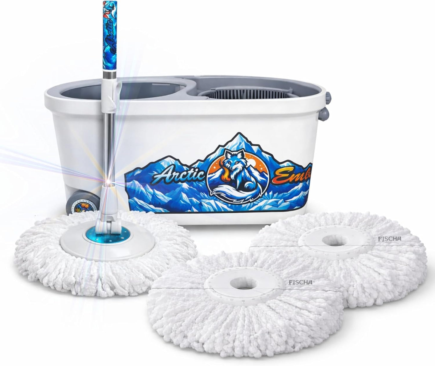 Spin Mop and Bucket System with Wringer, Microfiber Spin Mop and Bucket Set, Stainless Steel Handle, Rolling Mop Bucket with Drain Plug, Includes 3 Mop Heads for Hardwood Tile Floors