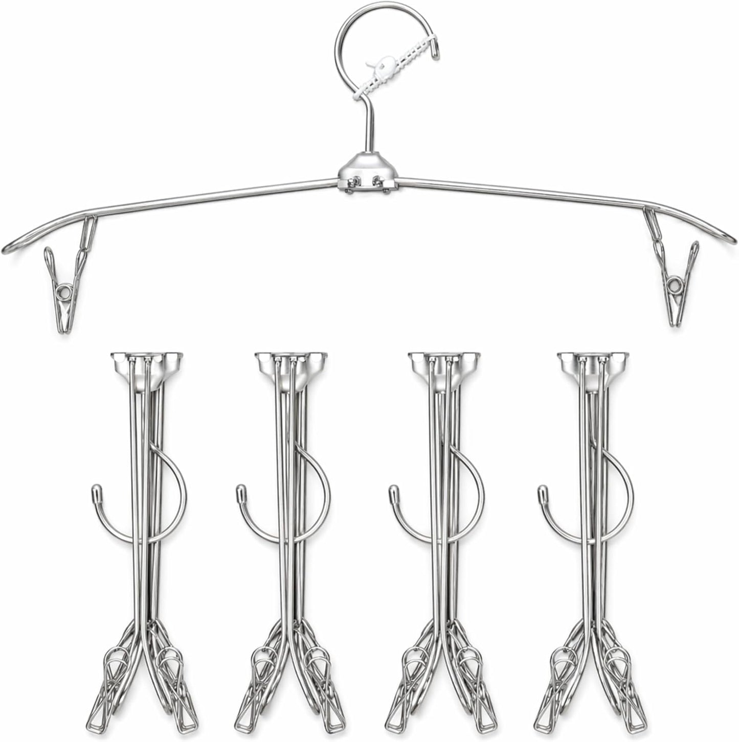 ROOM127 Travel Hangers with Clips, 5 Pack Foldable Stainless Steel Hangers | Windproof Non-Slip Portable Clothes Hangers for Cruise, Camping, RV, Hotel, Suitcase, Silver