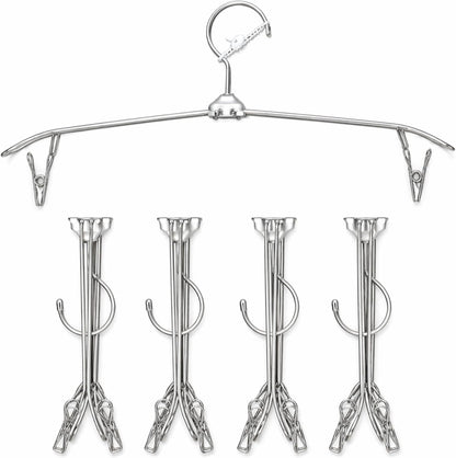 ROOM127 Travel Hangers with Clips, 5 Pack Foldable Stainless Steel Hangers | Windproof Non-Slip Portable Clothes Hangers for Cruise, Camping, RV, Hotel, Suitcase, Silver