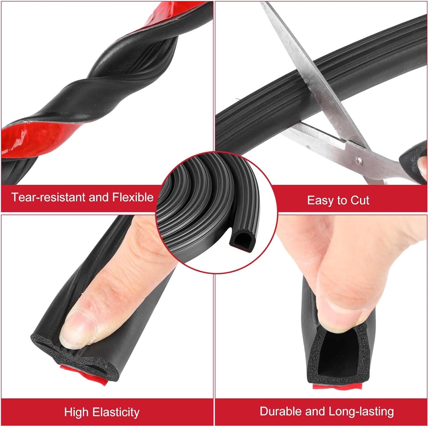 Pangda 13Ft D Shape Rubber Weather Stripping Foam Self-Adhesive EPDM Seal Strip for Noise Reduction Waterproof Dustproof for Cars Boats RVs Windows Doors (3/4" W x 3/4" H)