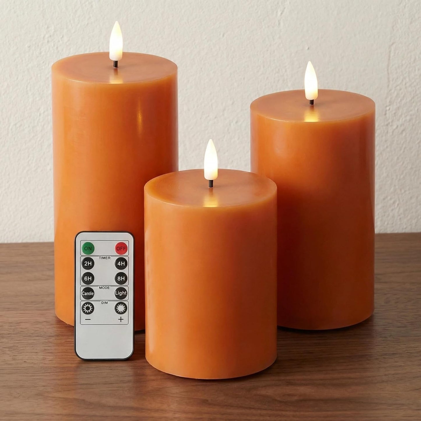 Eywamage White Real Wax Flameless Pillar Candles with Remote, Flickering Flat Top LED Battery Candles Set of 3