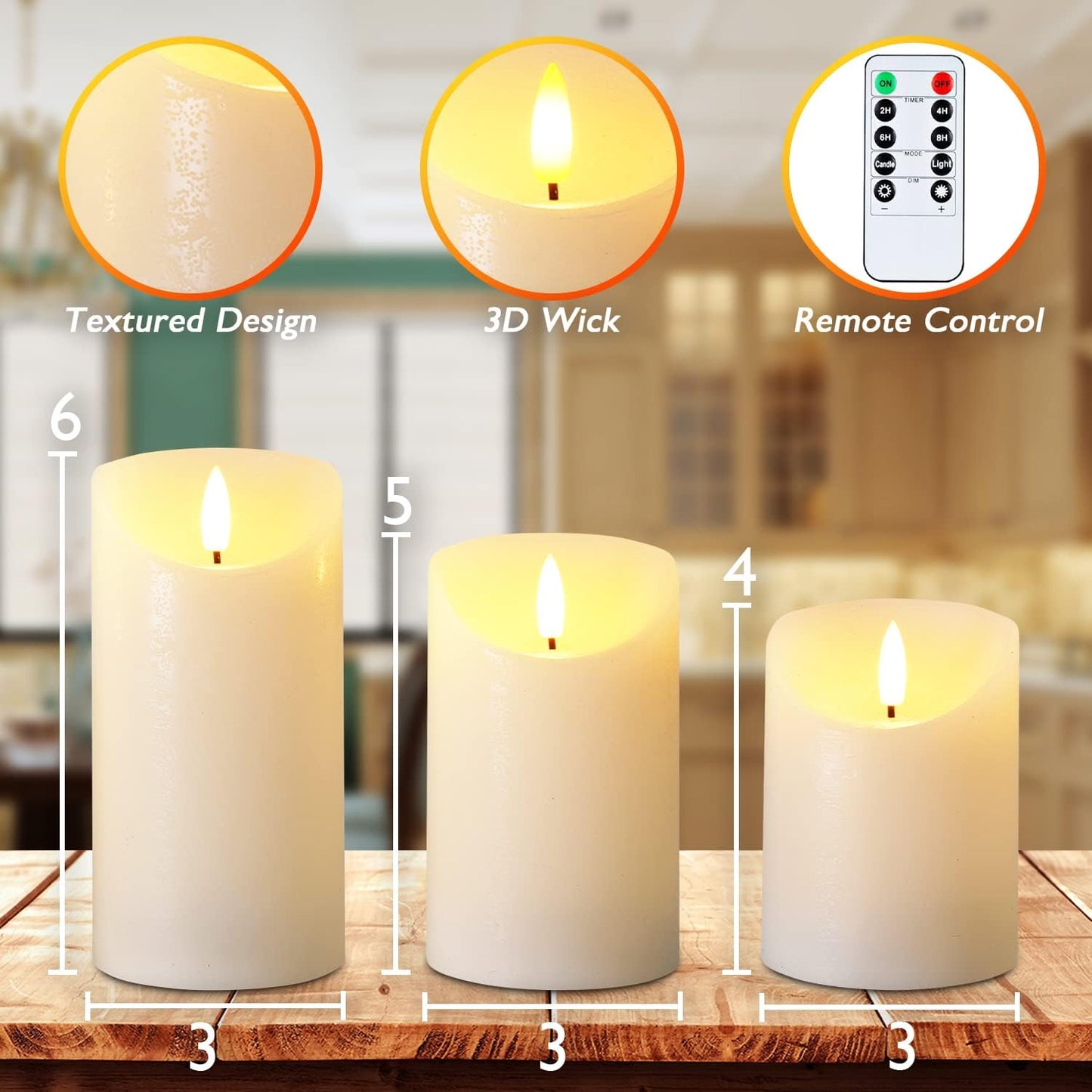Homemory Dripping Wax Flameless Candles, Battery Operated Candles with Remote Control and Timers, LED Pillar Candles, Electric Fake Candles, 3" x 6", Set of 2