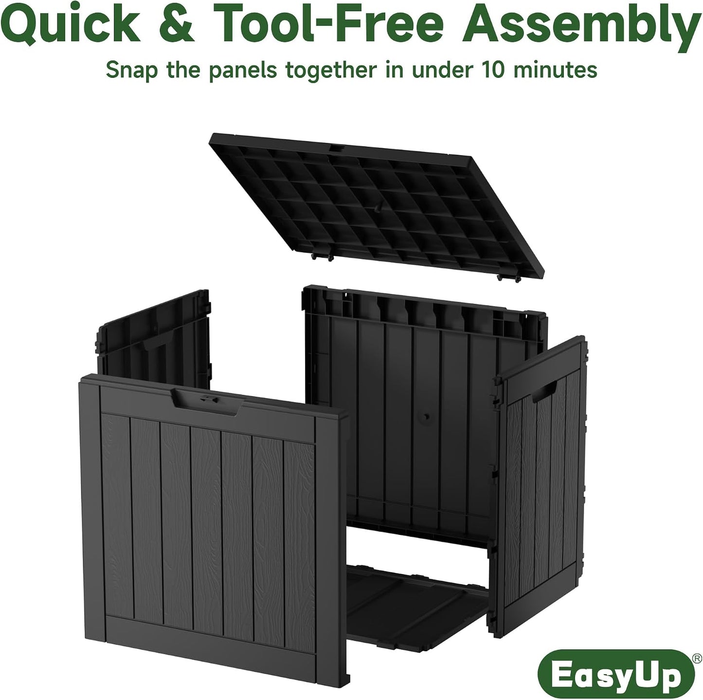 EasyUp 50 Gallon Outdoor Storage Box Waterproof Lockable Deck Boxes | UV Resistant Resin, for Garden Tools Cushions Patio Equipment, 300 lbs Capacity, Portable Design, Easy 16-Min Assembly
