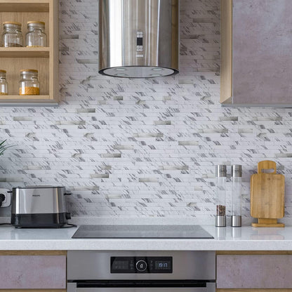 Art3d 10-Sheet Peel and Stick Backsplash Tile for Kitchen Bathroom Fireplace Laundry Room in White Slate with Gold Studded