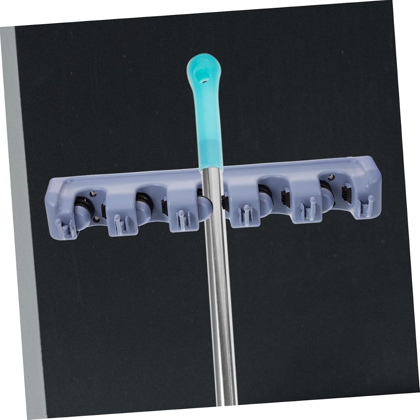 Garneck 5-slot 6-hook Wall Mount Broom Organizer Grey Abs Plastic Mop Holder Easy Install and Sturdy Friction Design