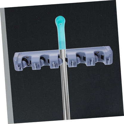 Garneck 5-slot 6-hook Wall Mount Broom Organizer Grey Abs Plastic Mop Holder Easy Install and Sturdy Friction Design
