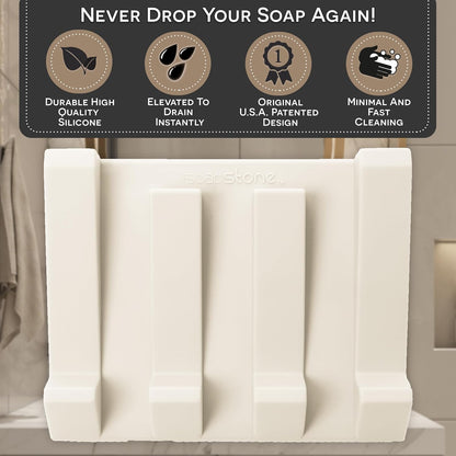 Silicone Soap Dish (USA Patented) Self Draining Bar Soap Holder for Shower Bathroom Sink, Drying Soap Dish Tray Sponge Holder Easy Cleaning Soap Saver Travel Accessories (Beige, 2)