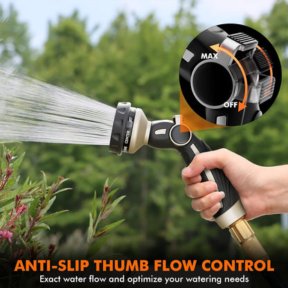 RESTMO Hose Nozzle Heavy Duty, Metal Water Hose Sprayer for Garden | 9 Spray Patterns, High Pressure, Thumb Flow Control, On/Off Valve, Ideal for Outdoor Lawn & Plant, Car & Pet, Black