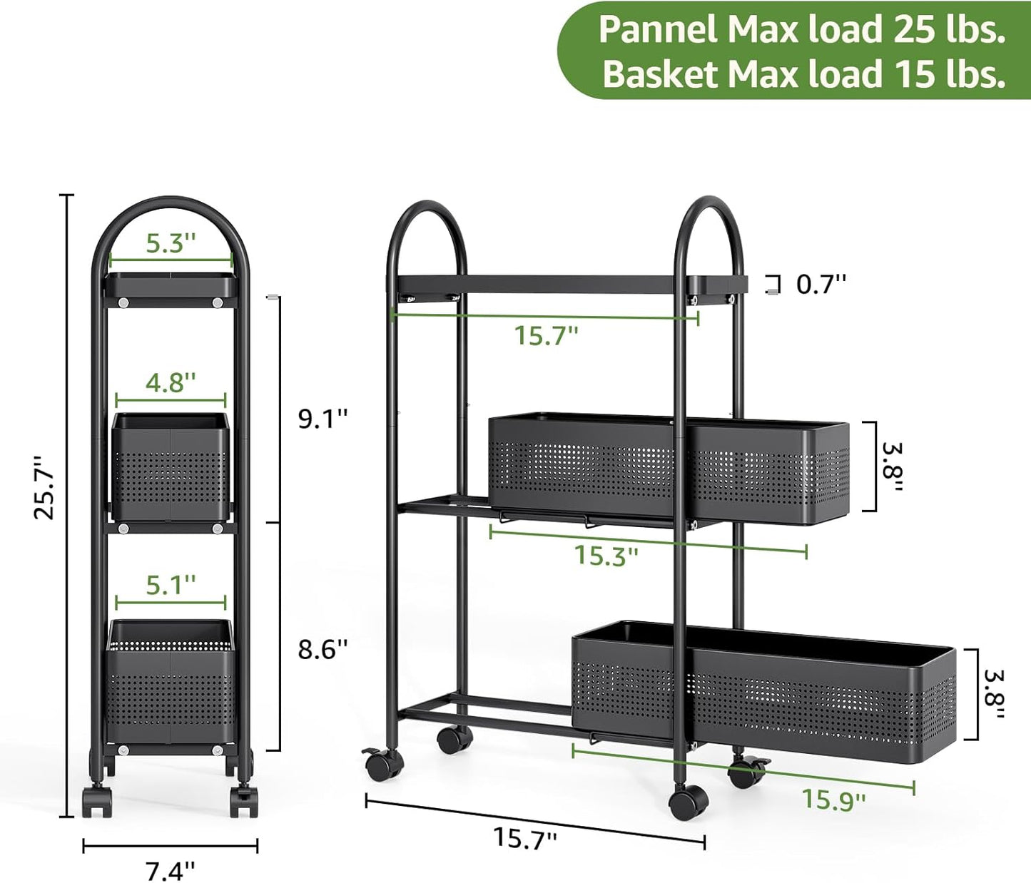 KINGRACK Slim Storage Cart with Drawer, 5-Tier Rolling Utility Cart on Wheels, Narrow Metal Cart for Space Save, Easy Assembly for Kitchen Cart, Craft Cart, Laundry, Bathroom, Nursery Organizer