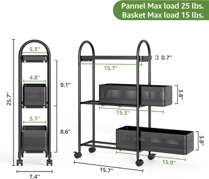 KINGRACK Slim Storage Cart with Drawer, 5-Tier Rolling Utility Cart on Wheels, Narrow Metal Cart for Space Save, Easy Assembly for Kitchen Cart, Craft Cart, Laundry, Bathroom, Nursery Organizer