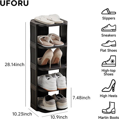UFORU Small Shoe Rack, 5 Tier Plastic Vertical Shoe Rack for Small and Narrow Spaces, Free Standing Shoe Organizer for Closet, Entryway