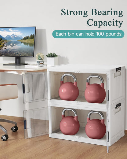 OlarHike 144QT Lockable Storage Bins with Lids - Folding Cabinet with Doors & Wheels, Collapsible Plastic Drawers for Dorm, Closets, Office, Game Day, College, Stackable Organizer, Gifts, 3 Pack