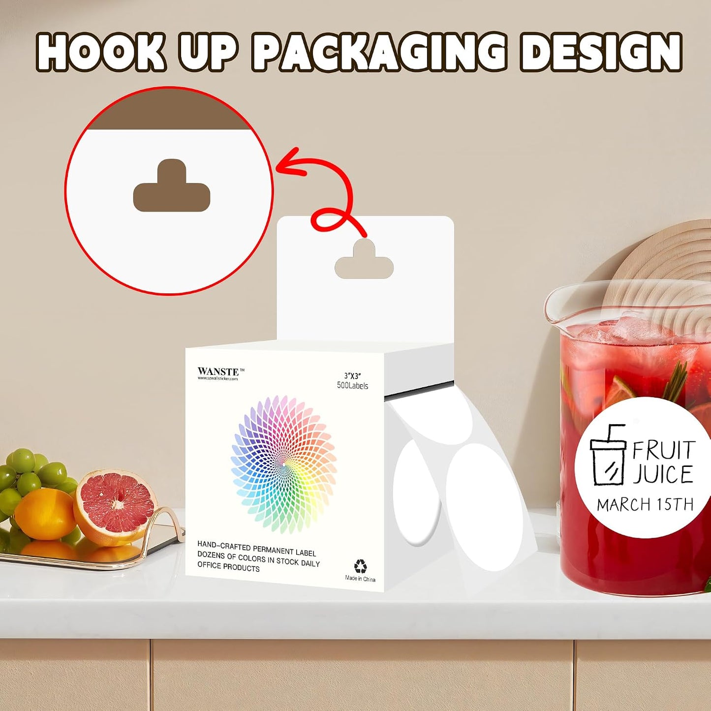 3 Inch White Color Code Dot Stickers,500 PCS Round Labels Stickers in Dispenser Box for Organization, Inventory,Classroom