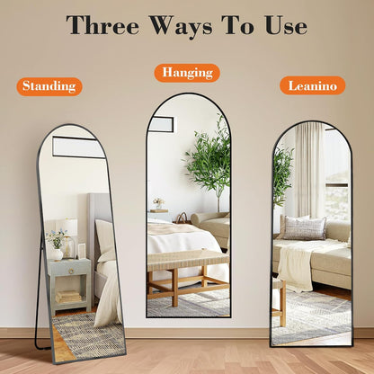 OLIXIS 64"x 21.5" Arched Mirror Full Length, Full Body Mirror with Stand, Hanging or Leaning for Wall, Floor Standing with Shatter-Proof Glass for Bedroom, Living Room, Long, Black