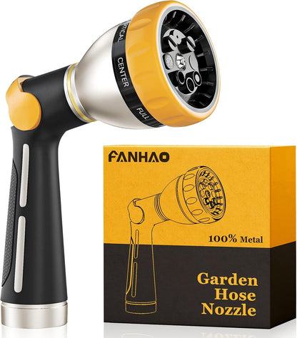 FANHAO Garden Hose Nozzle Heavy Duty Metal Spray Nozzle with Thumb Control, High Pressure Water Nozzle with 8 Adjustable Spray Patterns for Watering Plants, Washing Cars and Showering Pets