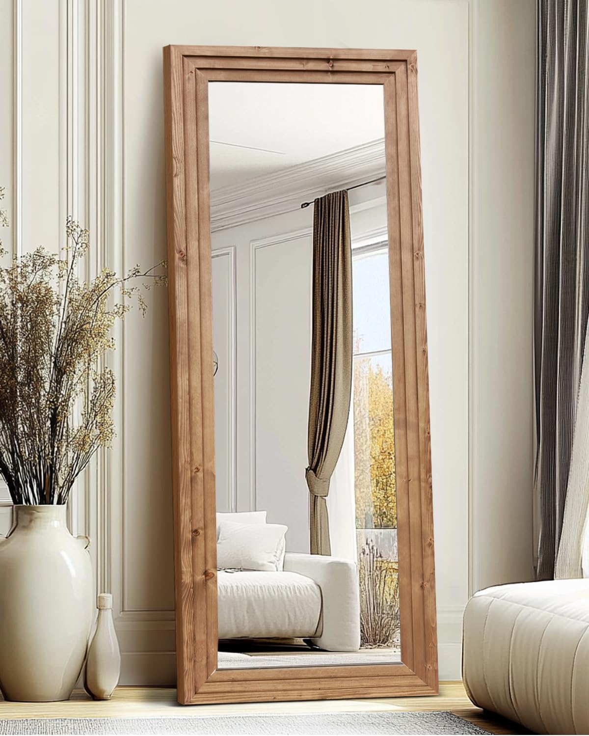 Full Length Mirror 65"x22" with Stand Solid Wood Frame Floor Large Mirror for Living Room, Bedroom Hanging Standing or Leaning Wall-Mounted, New Black
