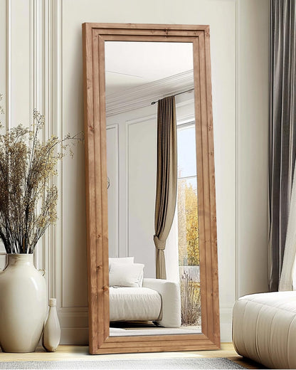 Full Length Mirror 65"x22" with Stand Solid Wood Frame Floor Large Mirror for Living Room, Bedroom Hanging Standing or Leaning Wall-Mounted, New Black