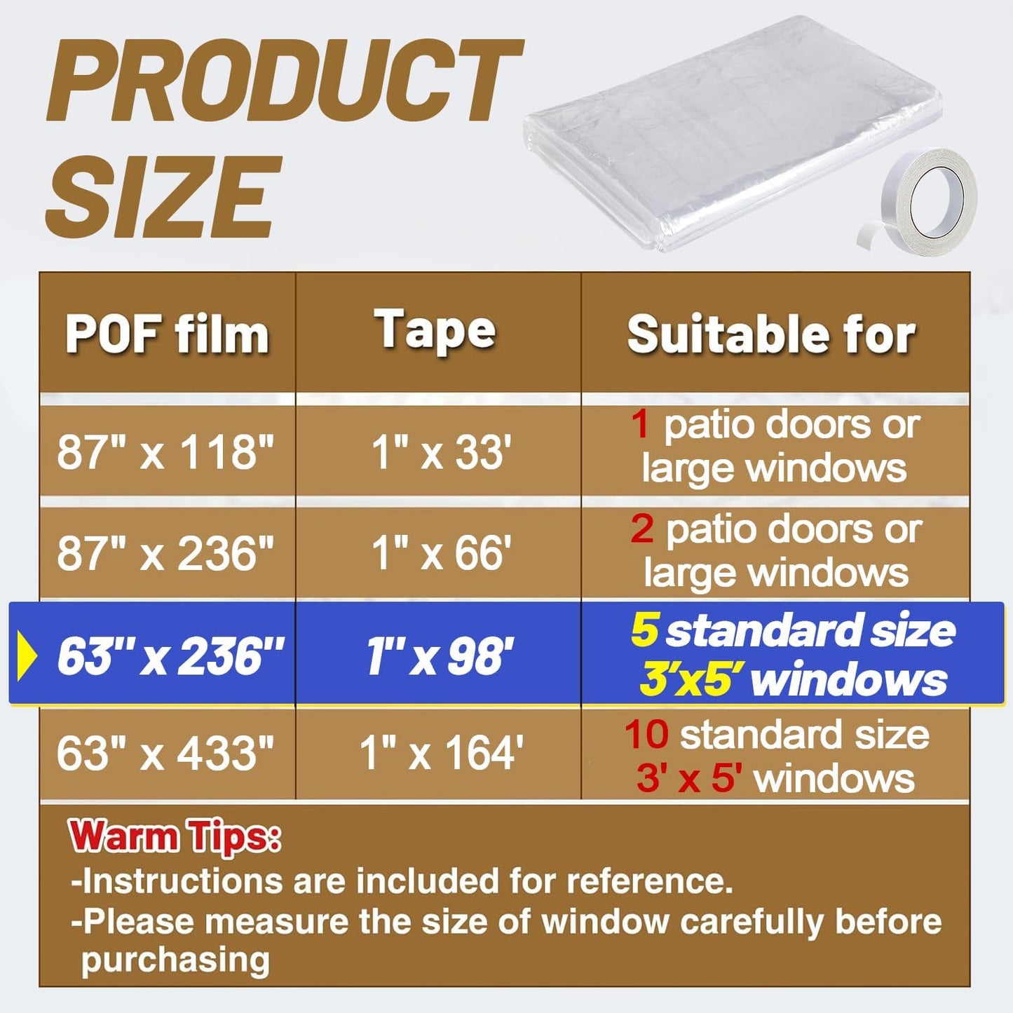 Apipi Patio Door Window Insulation for Winter - 87 x 236 in Thicken Sealing Plastic for Winterizing, Clear Shrink Film Cover Kit with Double-Side Tape for Large Window/ Sliding Door/French Door
