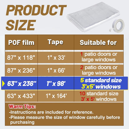 Apipi Patio Door Window Insulation for Winter - 87 x 236 in Thicken Sealing Plastic for Winterizing, Clear Shrink Film Cover Kit with Double-Side Tape for Large Window/ Sliding Door/French Door