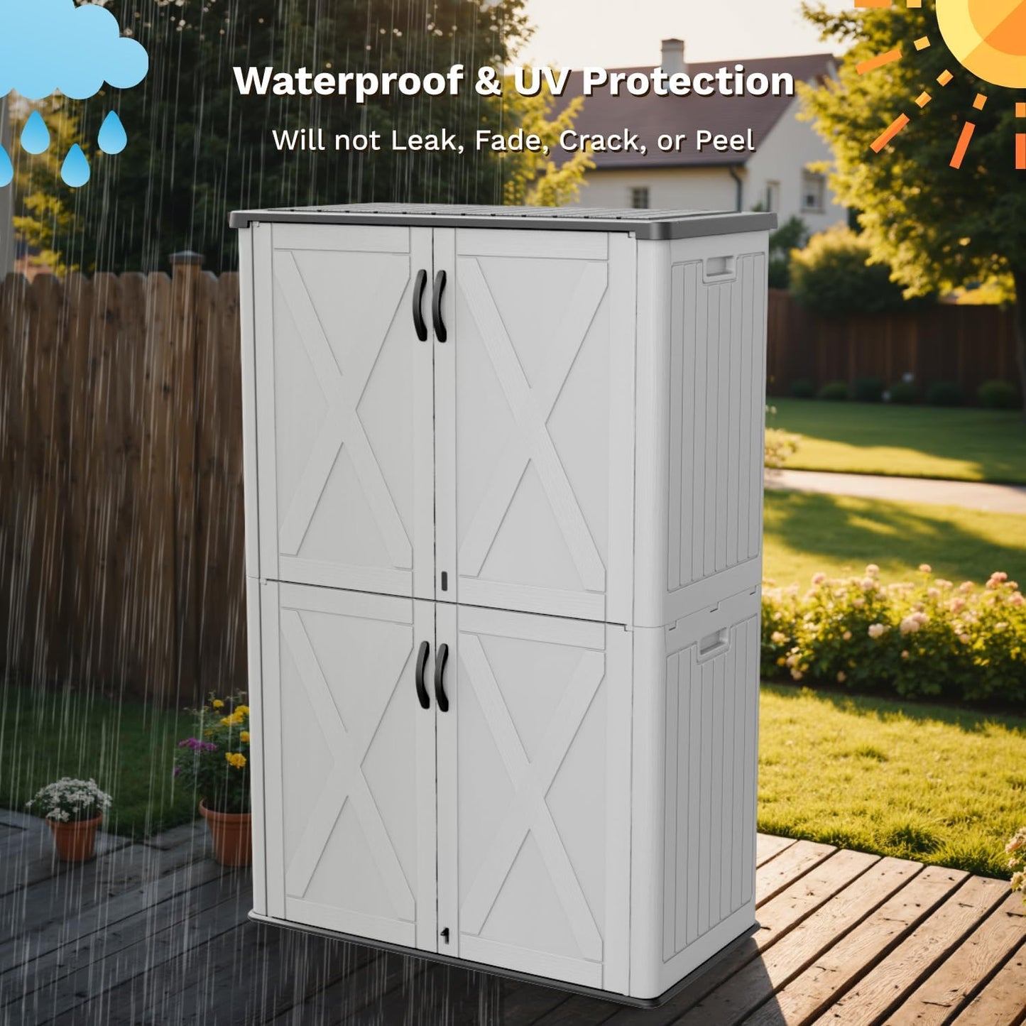Patiowell 26 Cu.ft Outdoor Storage Cabinet with Lockable Door, Waterproof Horizontal Storage Shed for Tools and Patio Furniture, All-Weather Resin Shed Easy Assemble for Pool or Backyards, Brown