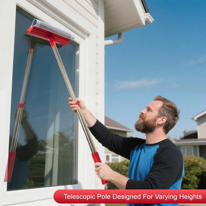 Professional Standard Window Squeegee,2-in-1 Window Cleaner Sponge and Soft Rubber Strip with Retractable Stainless Steel Handle(15.3"-23.6") for Gas Station, Glass,Shower,Outdoor Window Cleaning
