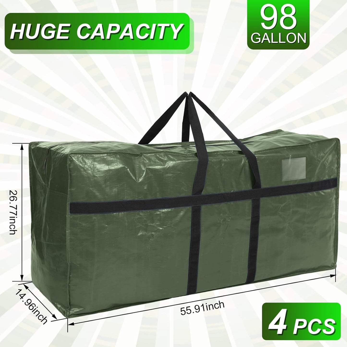 Windyun 4 Pack 57 Gallon Extra Large Moving Bags XXL Heavy Duty Storage Bag with Strong Zipper Handle Jumbo Big Tote Box Foldable for College Dorm Travel Clothes Duffle Blanket Pillow(Red)