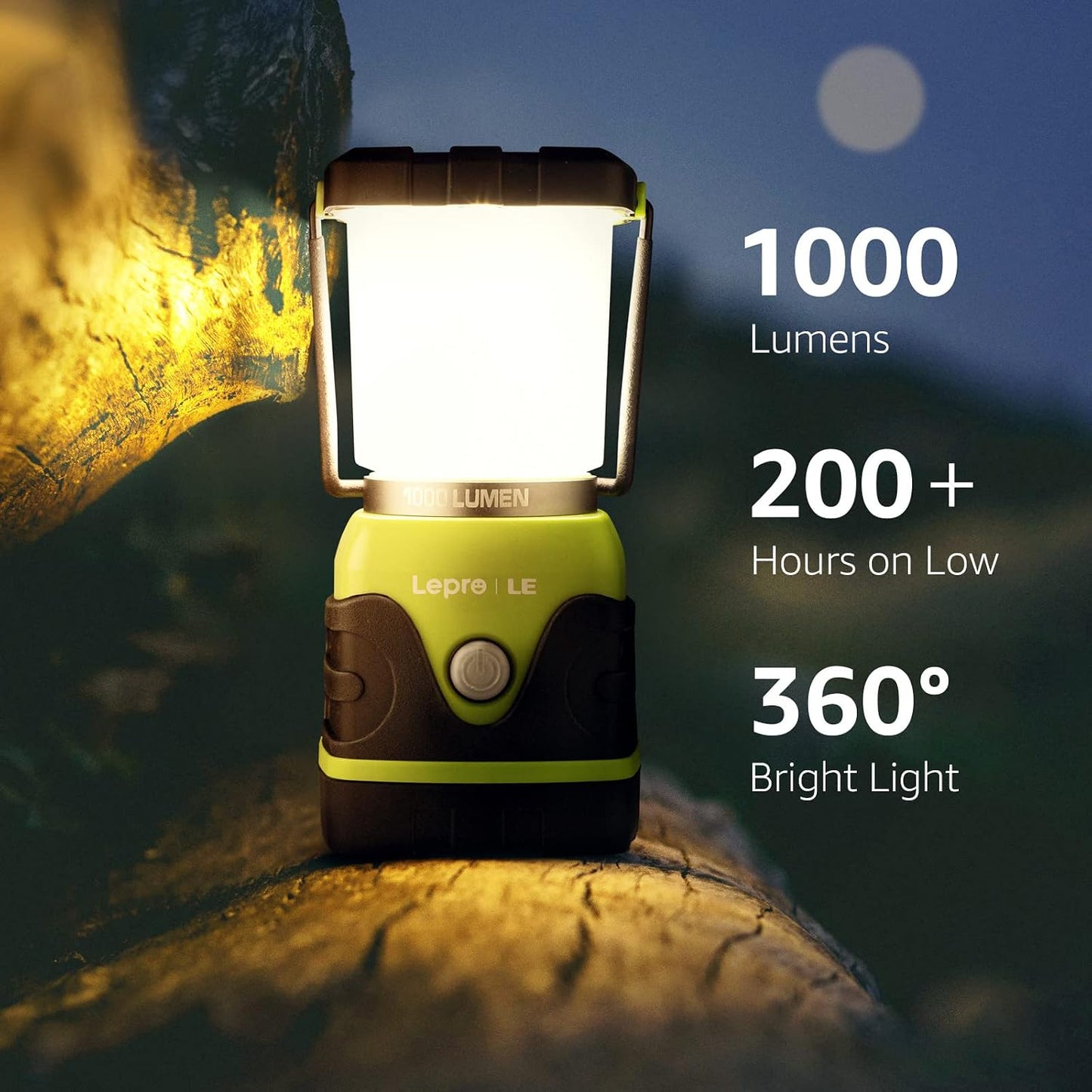 Lepro 1500LM Battery Powered LED Camping Lantern, Green Tent Light with 4 Light Modes, Camping Essentials, Waterproof Lantern Flashlight for Camping, Emergency Light, Power Outages, Not Rechargeable