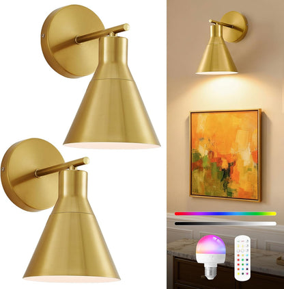 Modern Wireless Battery Operated Wall Sconces, Black Rechargeable Cordless LED Wall Lights Set of Two, Dimmable Battery Powered Wall Decor Lamp Fixture with Remote Control for Bedroom Indoor