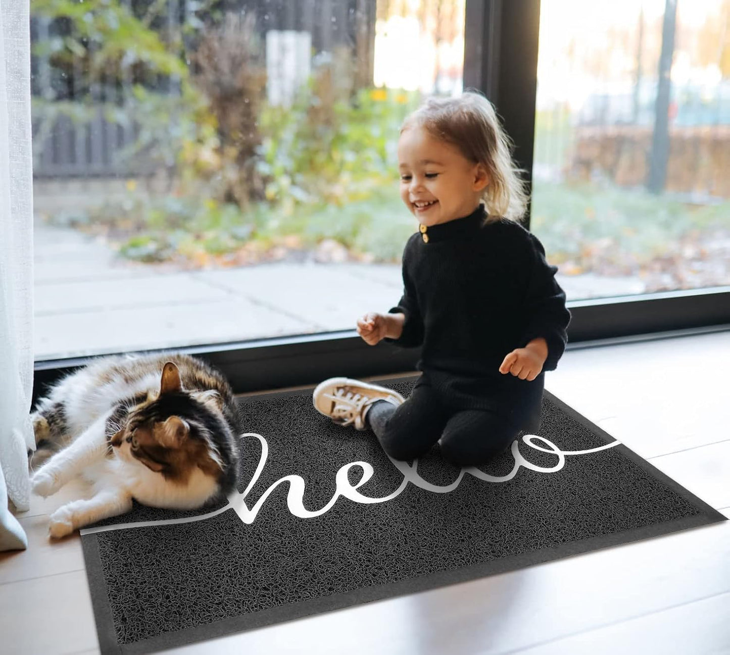 EARTHALL Door Mat Outside Inside Home Doormat, 30"x17.5", Durable Floor Mat Non Slip Mat Ultra Absorb Mud Easy Clean Front Doormat for Garage, Entryway, Patio, High Traffic Areas, Black