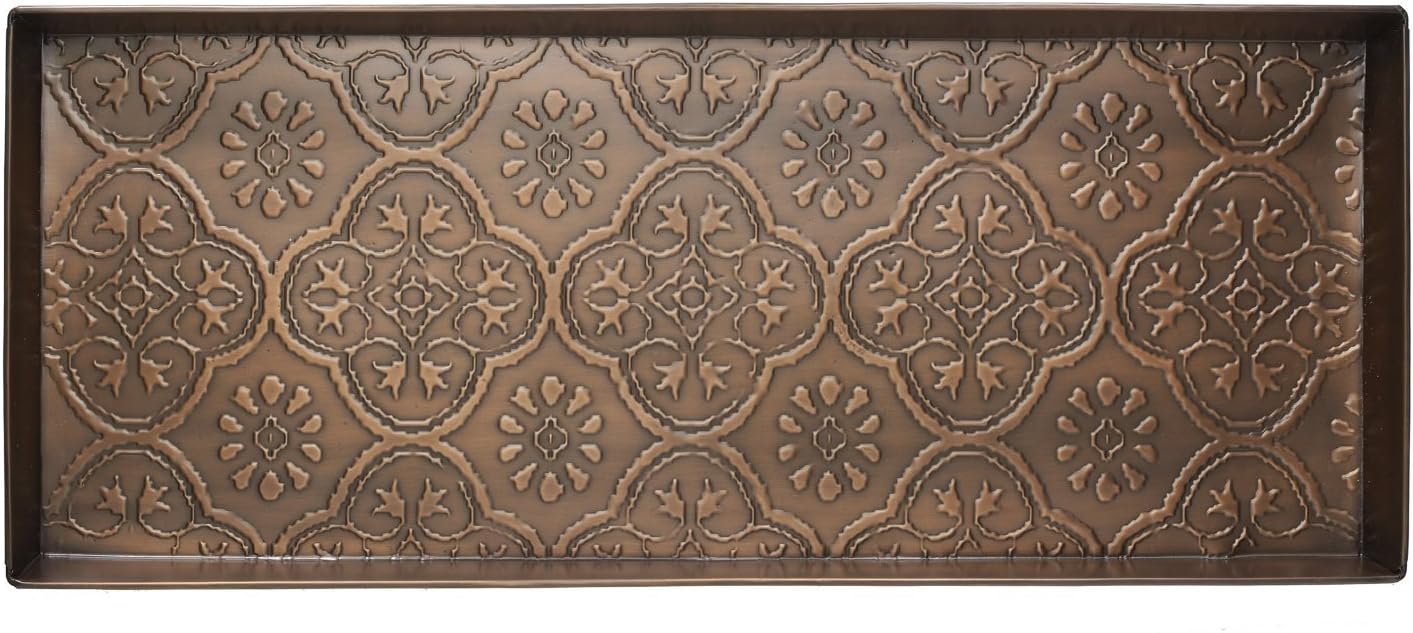 HF by LT Birch Forest Pattern Metal Boot Storage Tray, 30 x 13 inches, Antique Copper Finish