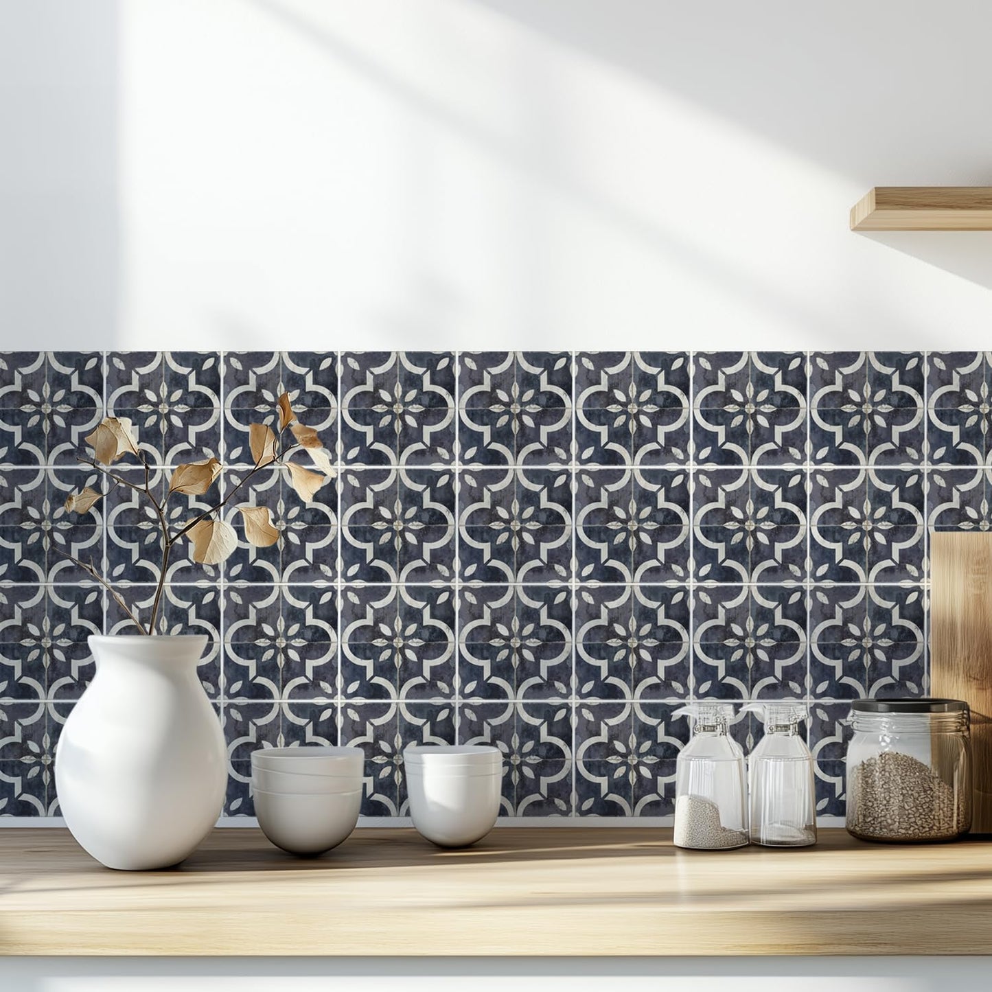 Peel‑and‑Stick Kitchen Backsplash Tiles, 30 PCS 4x4 Inch Neutral Boho Moroccan Decals – Self‑Adhesive Waterproof Vinyl Stickers for Walls & Stair Risers, Easy DIY Upgrade (Beige)