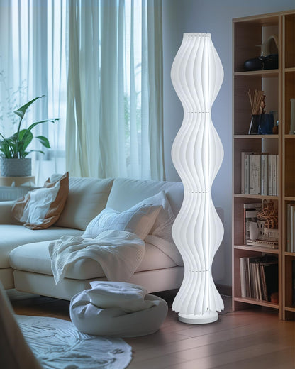 TACAHE Wave Skirt Floor Lamp - 3 Color Temp & Dimmable - Column Standing Floor Lamp with Foot Switch & Remote - 21 Sheets Lampshade - Modern Ambient Light for Living Room - 30W - 66"