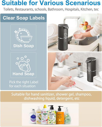 Automatic Foaming Soap Dispenser,4-Level Adjustable Foam, Wall Mount,USB Rechargeable,12.8oz/ 380ml,Touchless Hand & Dish Soap Dispenser for Bathroom, Kitchen,Hotel, Restaurant