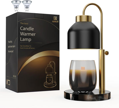 AIKUT Candle Warmer Lamp, with 2 Bulbs,Timer & Dimmer,Compatible with Large Yankee Candle Jars,3 Wick Candles,Height Adjustable Electric Top Candle Melter,White,110-120v