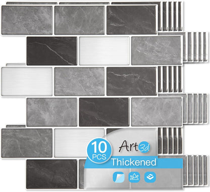 Art3d Peel and Stick Backsplash for Kitchen White Subway (10 Tiles, Thicker Design)