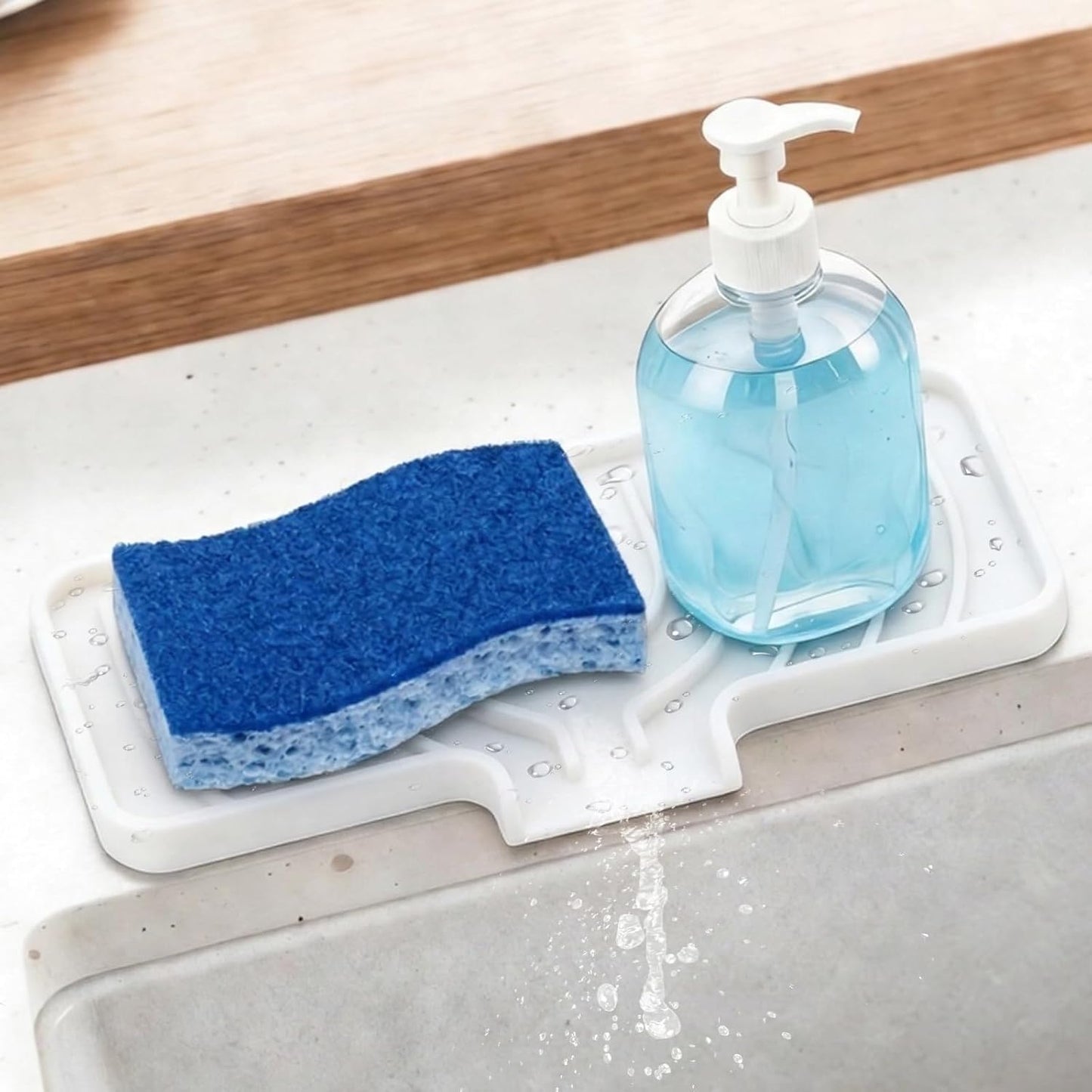 GUUKIN Sponge Holder for Kitchen Sink, Sink Caddy and Soap Tray | 10x4 inch Kitchen Sink Organizer | Compatible with Scrub Daddy, Kitchen Sink Accessories (Grey)