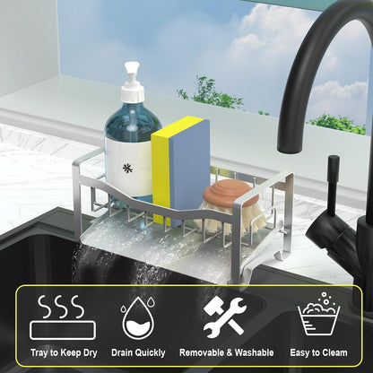 Maifan Stainless Steel Kitchen Sink Caddy Organizer with Auto Drain Tray, Sponge Holder for Countertop Storage