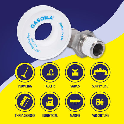 Gasoila PTFE Thread Seal Tape – Professional-Grade, 3/4 Inch x 520 Inch, Low-Density Thread Tape for Plumbing and Water Pipes – Leak-Proof Seal, Non-Toxic
