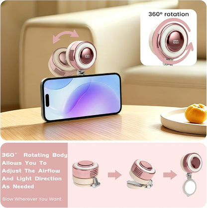 Portable Clip-On Fan, Mini USB Rechargeable 360° Rotatable Fan, Personal Fan 3-Speed Silent Mini Bladeless Fans