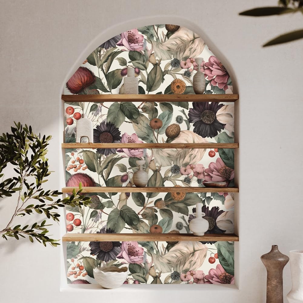 Floral Peel and Stick Wallpaper, 17.71" x 118.1" - Removable, Waterproof, Decorative Vinyl Wallpaper for Bedroom, Living Room