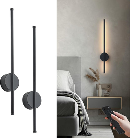 Battery Operated Modern Wall Sconces, Dimmable Wireless Wall Light Set of Two with Remote Control, 3 Color Temperatures, Rechargeable LED Wall Sconce for Bedroom, Living Room, Hallway, 23.6 Inch Brass