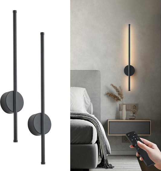 Battery Operated Modern Wall Sconces, Dimmable Wireless Wall Light Set of Two with Remote Control, 3 Color Temperatures, Rechargeable LED Wall Sconce for Bedroom, Living Room, Hallway, 23.6 Inch Brass